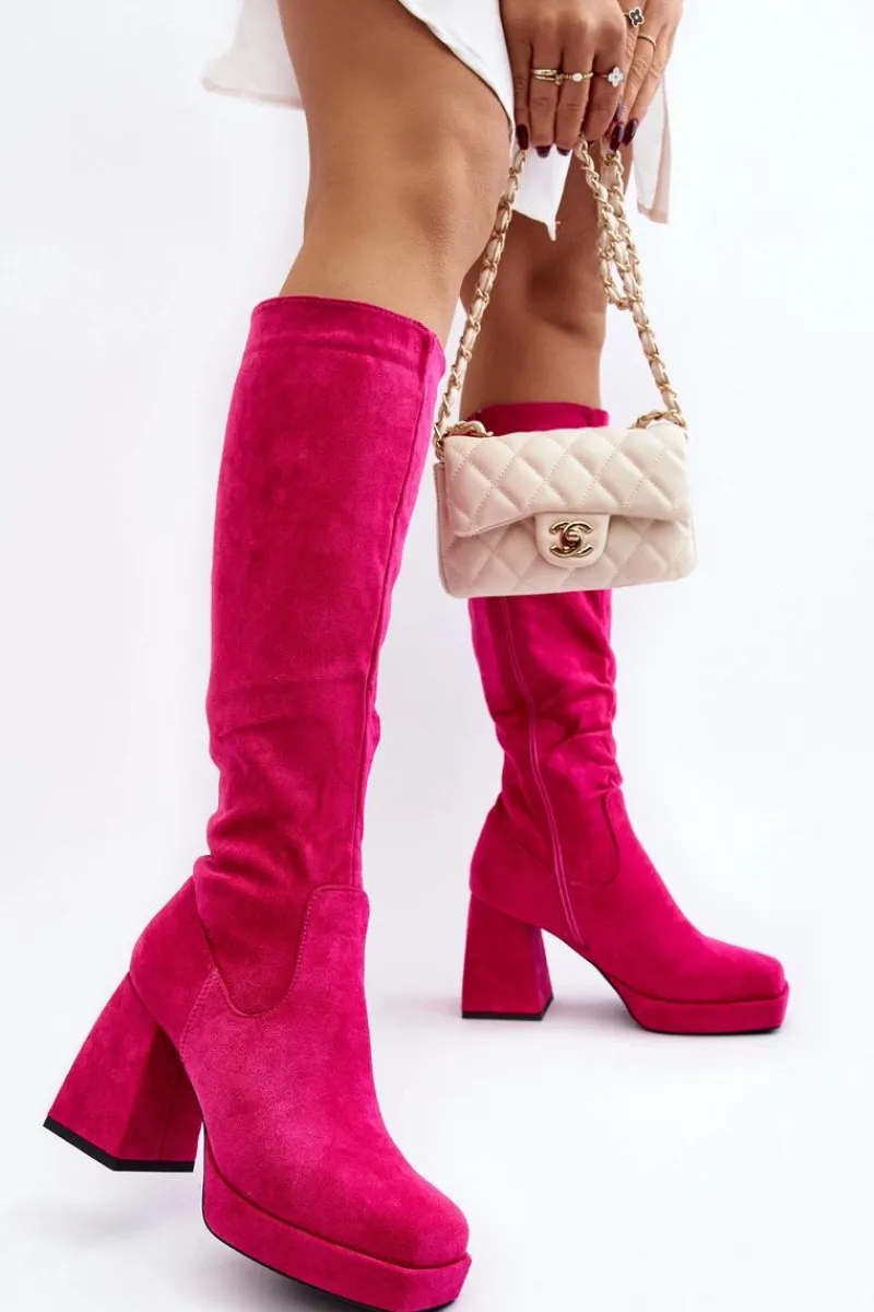 Kozaki Wiosenne|Kozaki Przed Kolano>Boto Kozaki Damskie Ocieplane Na Masywnym Obcasie Fuksja Layala