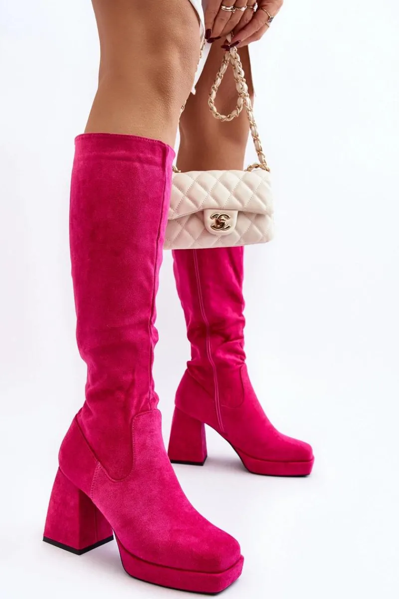 Kozaki Wiosenne|Kozaki Przed Kolano>Boto Kozaki Damskie Ocieplane Na Masywnym Obcasie Fuksja Layala