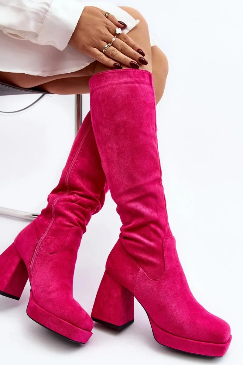 Kozaki Wiosenne|Kozaki Przed Kolano>Boto Kozaki Damskie Ocieplane Na Masywnym Obcasie Fuksja Layala