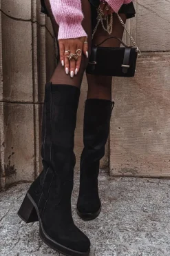 Best Boto Kozaki Damskie Ocieplane Na Masywnym Słupku Czarne Sanelle Czarny