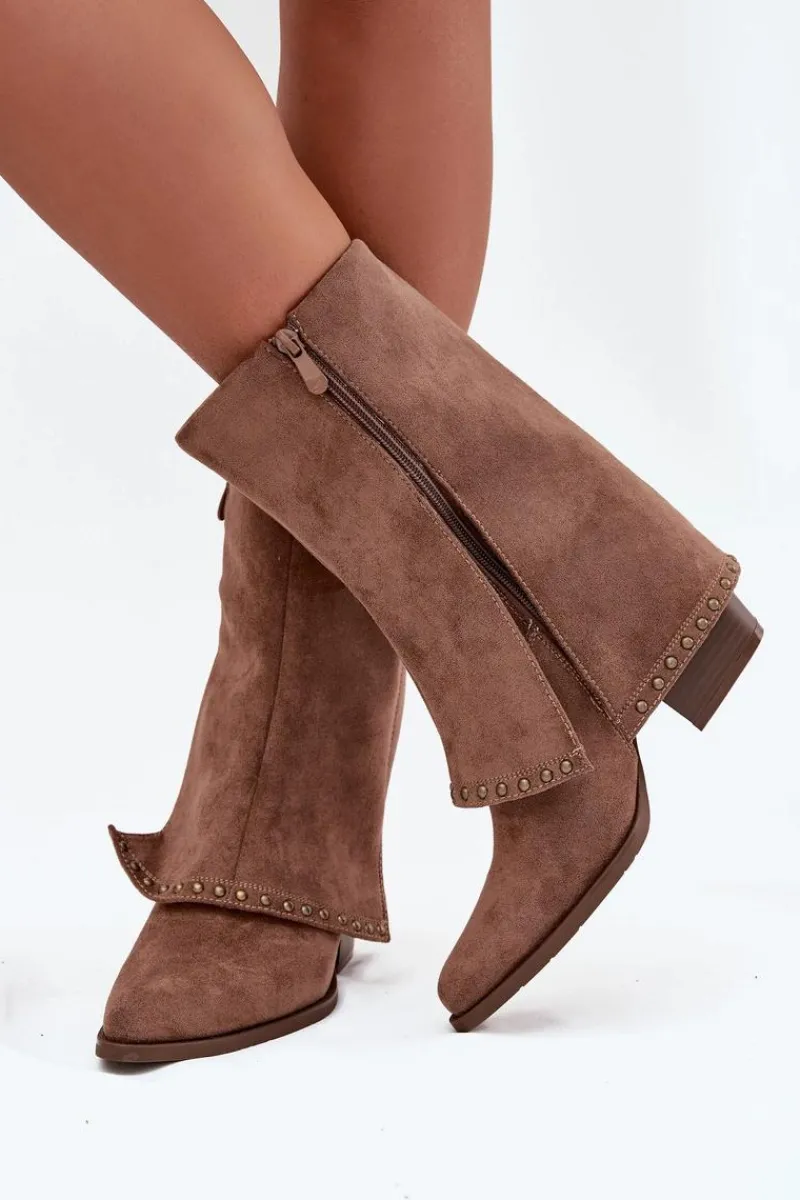 Kozaki Na Słupku|Kozaki Z Wywiniętą Cholewką>Buty damskie Vinceza Kozaki Damskie Ocieplane Z Wywiniętą Cholewką Vinceza 16516 Beżowe Beżowy