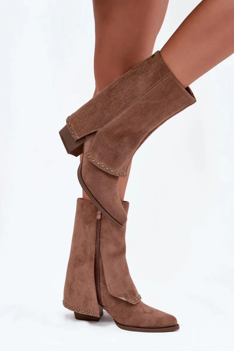 Kozaki Na Słupku|Kozaki Z Wywiniętą Cholewką>Buty damskie Vinceza Kozaki Damskie Ocieplane Z Wywiniętą Cholewką Vinceza 16516 Beżowe Beżowy