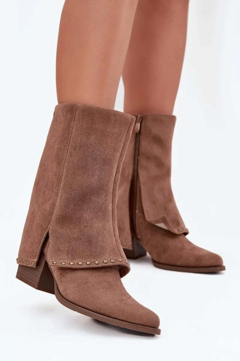 Kozaki Na Słupku|Kozaki Z Wywiniętą Cholewką>Buty damskie Vinceza Kozaki Damskie Ocieplane Z Wywiniętą Cholewką Vinceza 16516 Beżowe Beżowy