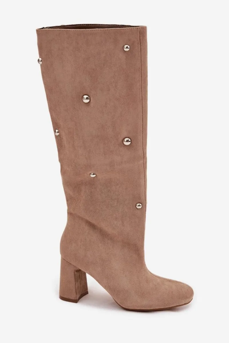 Kozaki Ocieplane|Kozaki Na Słupku>Boto Kozaki Damskie Ocieplane Na Słupku Z Ozdobnymi Detalami Beżowe Lucinda Beżowy