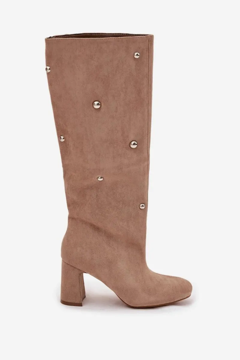 Kozaki Ocieplane|Kozaki Na Słupku>Boto Kozaki Damskie Ocieplane Na Słupku Z Ozdobnymi Detalami Beżowe Lucinda Beżowy