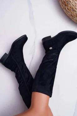 Discount Boto Kozaki Damskie Płaskie Do Kolan Czarne Xomea