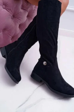 Discount Boto Kozaki Damskie Płaskie Do Kolan Czarne Xomea