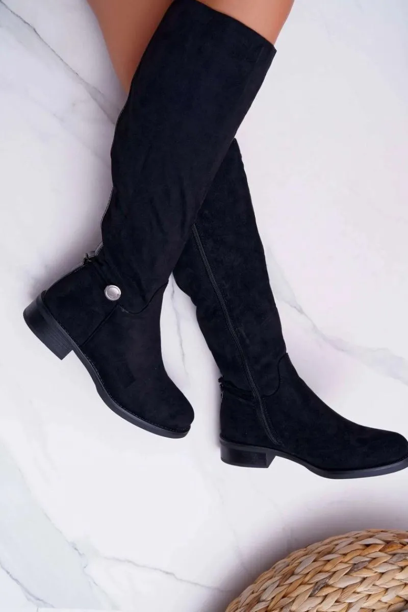 Discount Boto Kozaki Damskie Płaskie Do Kolan Czarne Xomea