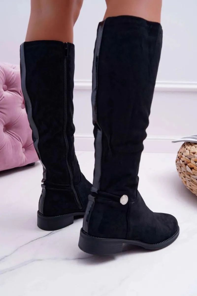 Discount Boto Kozaki Damskie Płaskie Do Kolan Czarne Xomea