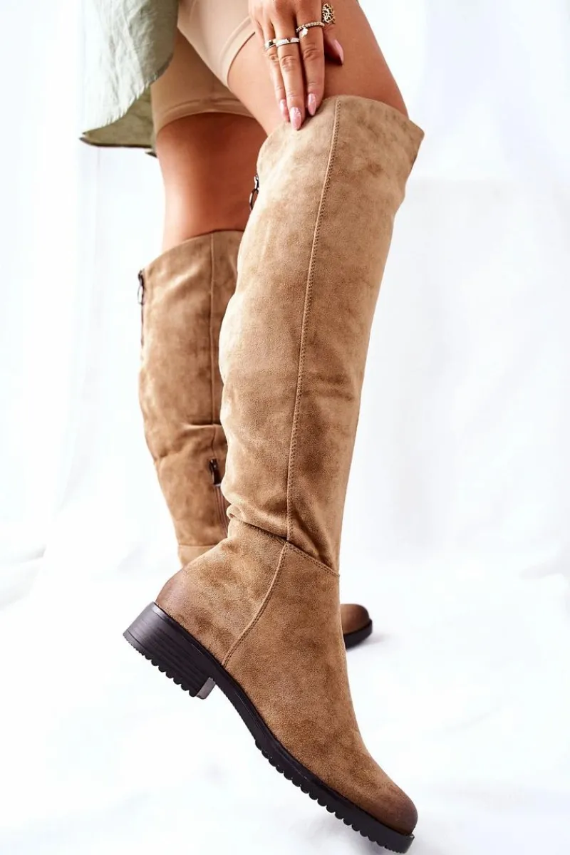 Outlet Kozaki Damskie Płaskie Zamszowe Beżowe Ardmore Damskie Kozaki Wiosenne|Kozaki Na Obcasie