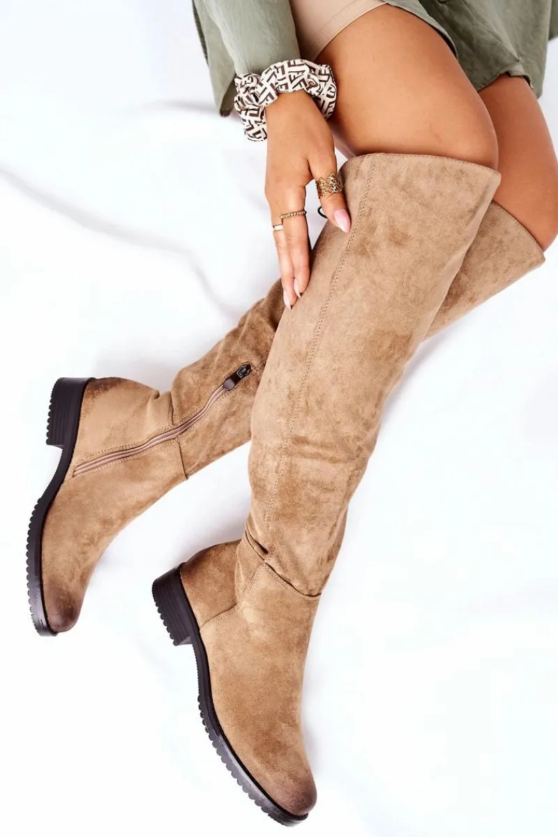 Outlet Kozaki Damskie Płaskie Zamszowe Beżowe Ardmore Damskie Kozaki Wiosenne|Kozaki Na Obcasie