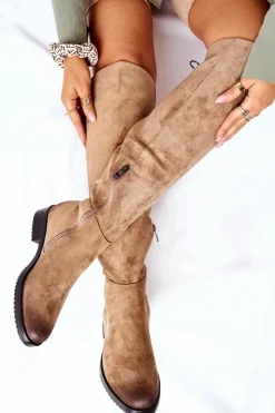 Outlet Kozaki Damskie Płaskie Zamszowe Beżowe Ardmore Damskie Kozaki Wiosenne|Kozaki Na Obcasie