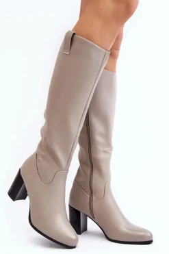 Kozaki Przed Kolano|Kozaki Na Obcasie>Buty Sergio Leone Kozaki Damskie Przed Kolano Na Słupku Szare Nelamessa