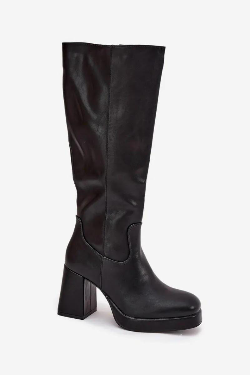 Clearance Boto Kozaki Damskie Przed Kolano Na Zamek Obcas Słupek Czarne Selvia Czarny