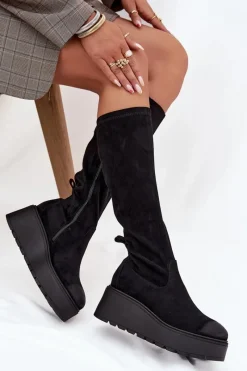 Online Kozaki Damskie Przed Kolano Na Platformie I Koturnie Vinceza 58342 Czarne Damskie Kozaki Ocieplane|Kozaki Na Koturnie
