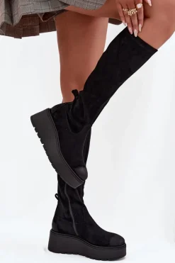 Online Kozaki Damskie Przed Kolano Na Platformie I Koturnie Vinceza 58342 Czarne Damskie Kozaki Ocieplane|Kozaki Na Koturnie
