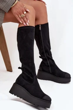 Online Kozaki Damskie Przed Kolano Na Platformie I Koturnie Vinceza 58342 Czarne Damskie Kozaki Ocieplane|Kozaki Na Koturnie