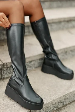 Best Buty damskie Vinceza Kozaki Damskie Przed Kolano Na Platformie I Koturnie Vinceza 58342 Czarne