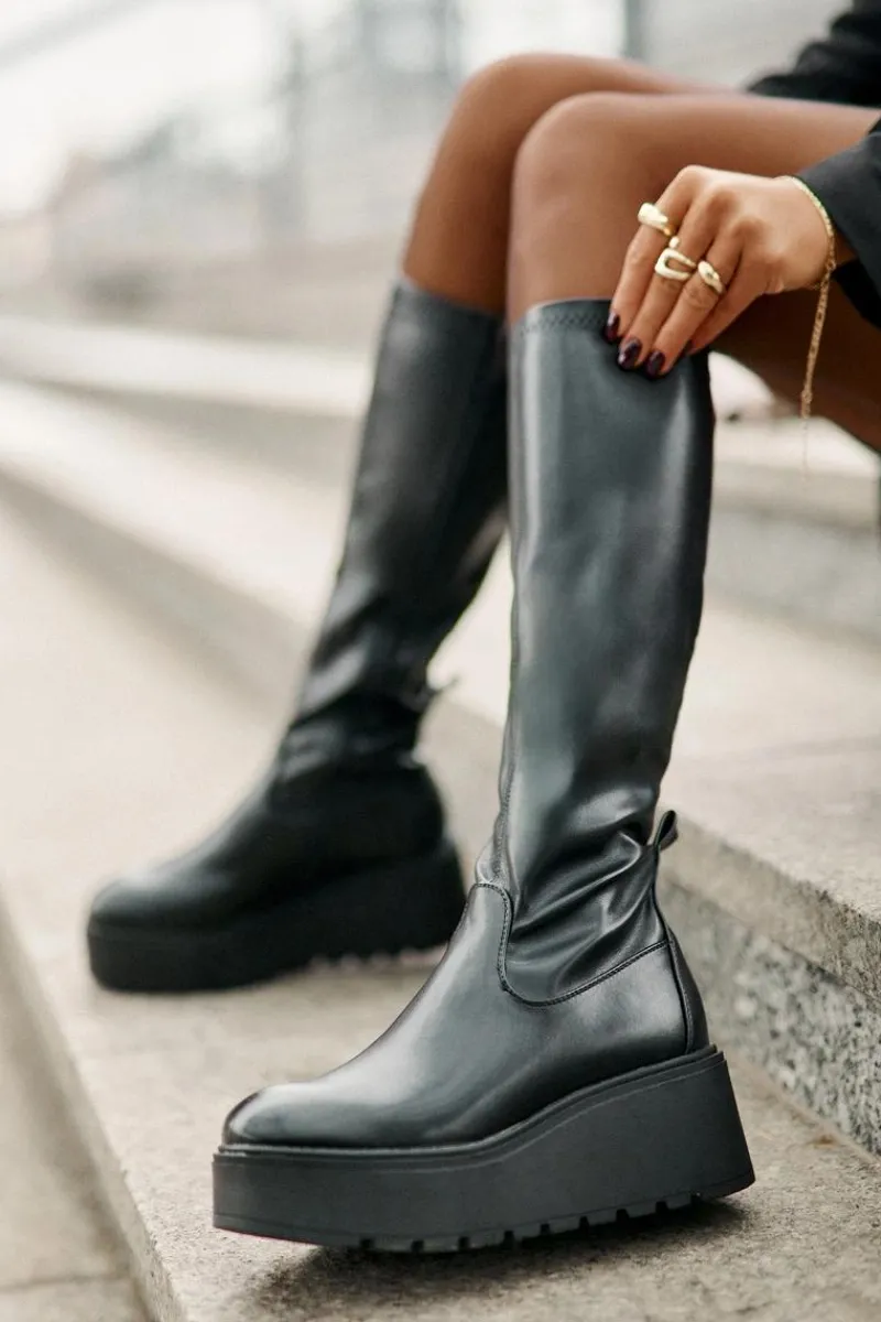 Best Buty damskie Vinceza Kozaki Damskie Przed Kolano Na Platformie I Koturnie Vinceza 58342 Czarne