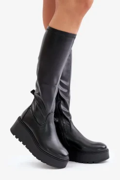 Best Buty damskie Vinceza Kozaki Damskie Przed Kolano Na Platformie I Koturnie Vinceza 58342 Czarne
