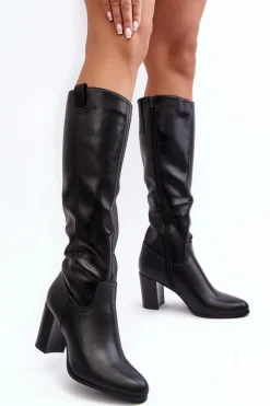 Sale Buty Sergio Leone Kozaki Damskie Przed Kolano Na Słupku Czarne Nelamessa