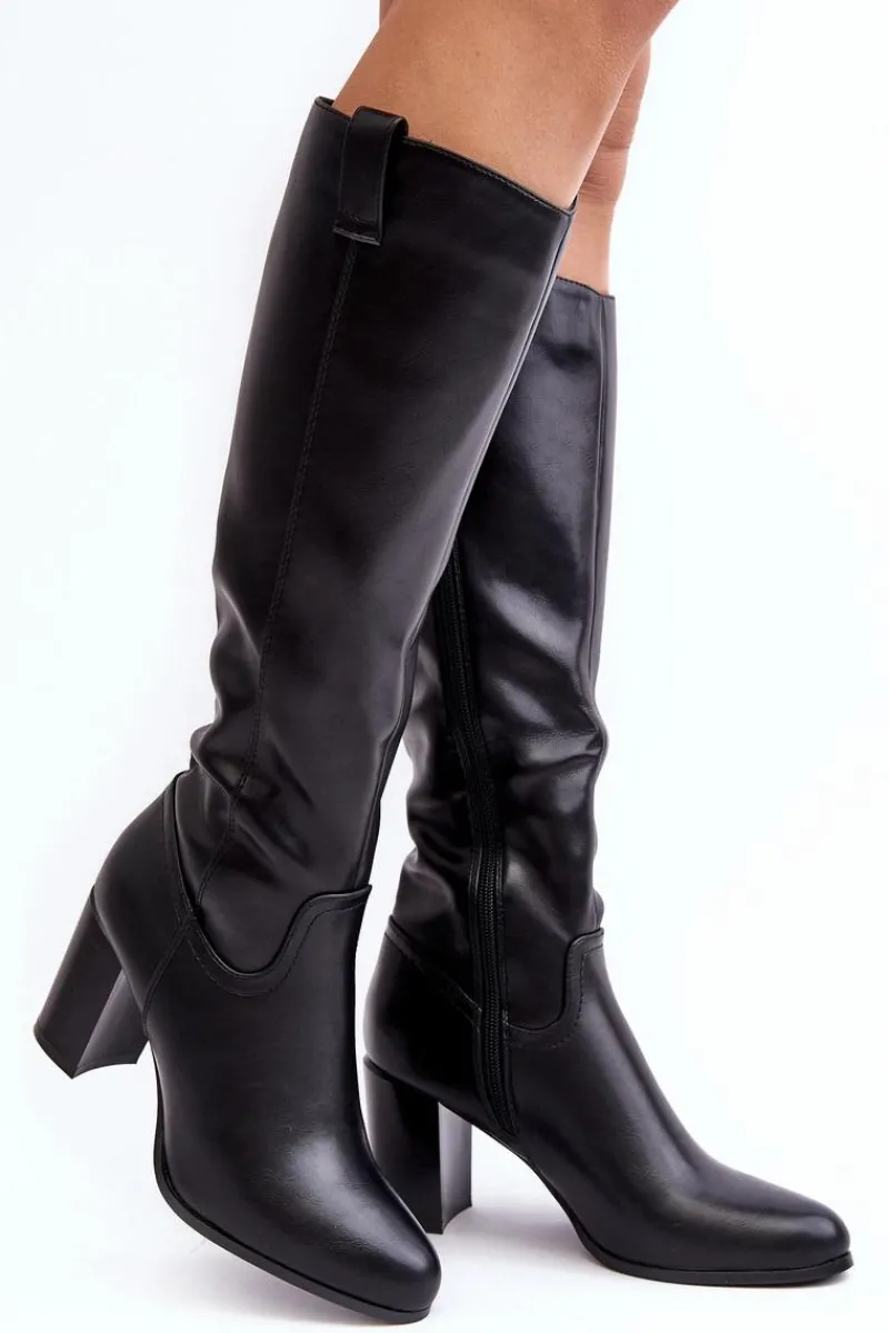 Sale Buty Sergio Leone Kozaki Damskie Przed Kolano Na Słupku Czarne Nelamessa