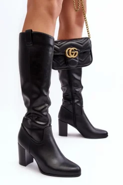 Sale Buty Sergio Leone Kozaki Damskie Przed Kolano Na Słupku Czarne Nelamessa