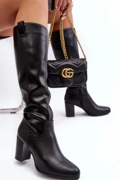 Sale Buty Sergio Leone Kozaki Damskie Przed Kolano Na Słupku Czarne Nelamessa