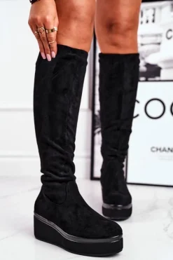 Best Buty Sergio Leone Kozaki damskie Sergio Leone na platformie czarne BT732