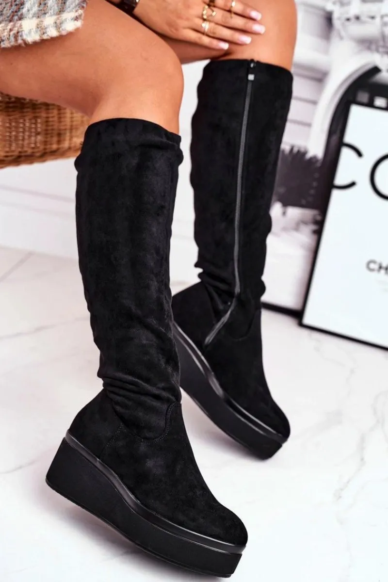 Best Buty Sergio Leone Kozaki damskie Sergio Leone na platformie czarne BT732