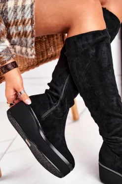 Best Buty Sergio Leone Kozaki damskie Sergio Leone na platformie czarne BT732