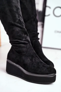 Best Buty Sergio Leone Kozaki damskie Sergio Leone na platformie czarne BT732