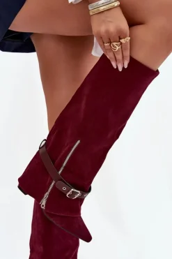 Kozaki Ocieplane|Kozaki Na Słupku>Boto Kozaki Damskie Wsuwane Na Słupku Z Ozdobnym Paskiem Bordowe Jolivine