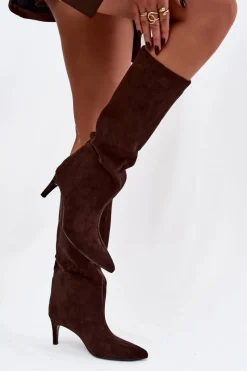 Kozaki Ocieplane|Kozaki Na Szpilce></noscript>Boto Kozaki Damskie Wsuwane Ocieplane Na Szpilce Czekoladowe Olivienne Brązowy