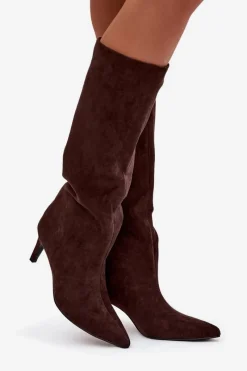 Kozaki Ocieplane|Kozaki Na Szpilce></noscript>Boto Kozaki Damskie Wsuwane Ocieplane Na Szpilce Czekoladowe Olivienne Brązowy