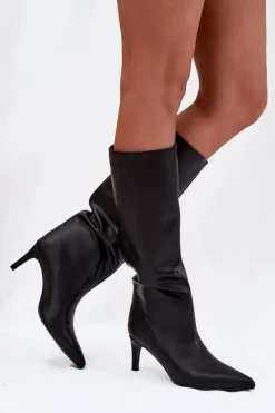 Kozaki Ocieplane|Kozaki Na Szpilce>Boto Kozaki Damskie Wsuwane Ocieplane Na Szpilce Czarne Olivienne Czarny