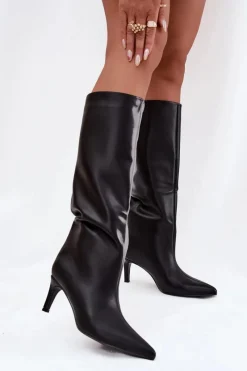 Kozaki Ocieplane|Kozaki Na Szpilce>Boto Kozaki Damskie Wsuwane Ocieplane Na Szpilce Czarne Olivienne Czarny