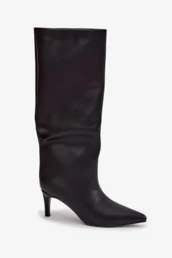 Kozaki Ocieplane|Kozaki Na Szpilce></noscript>Boto Kozaki Damskie Wsuwane Ocieplane Na Szpilce Czarne Olivienne Czarny