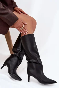 Kozaki Ocieplane|Kozaki Na Szpilce></noscript>Boto Kozaki Damskie Wsuwane Ocieplane Na Szpilce Czarne Olivienne Czarny