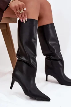 Kozaki Ocieplane|Kozaki Na Szpilce></noscript>Boto Kozaki Damskie Wsuwane Ocieplane Na Szpilce Czarne Olivienne Czarny