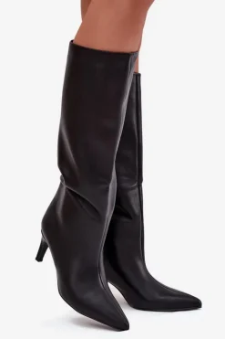 Kozaki Ocieplane|Kozaki Na Szpilce></noscript>Boto Kozaki Damskie Wsuwane Ocieplane Na Szpilce Czarne Olivienne Czarny