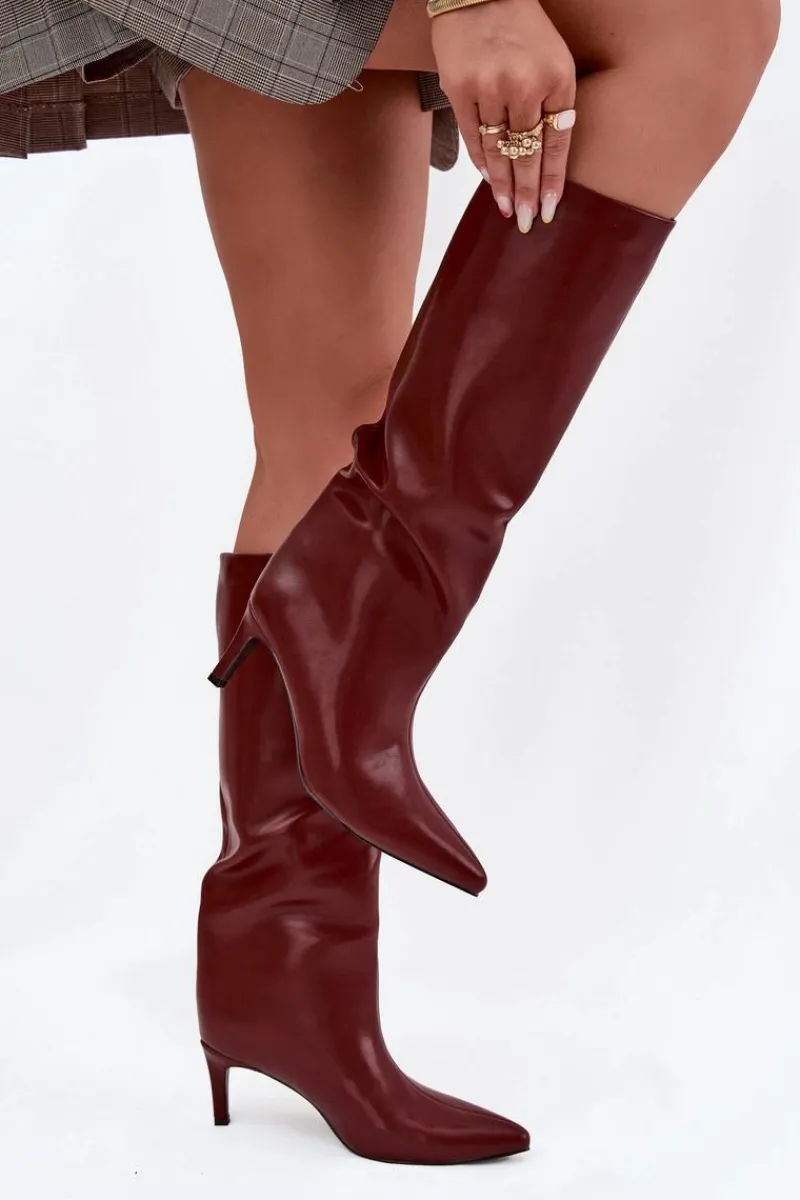 Online Kozaki Damskie Wsuwane Ocieplane Na Szpilce Bordowe Olivienne Damskie Kozaki Ocieplane|Kozaki Na Szpilce