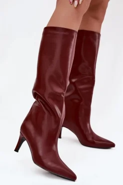 Online Kozaki Damskie Wsuwane Ocieplane Na Szpilce Bordowe Olivienne Damskie Kozaki Ocieplane|Kozaki Na Szpilce