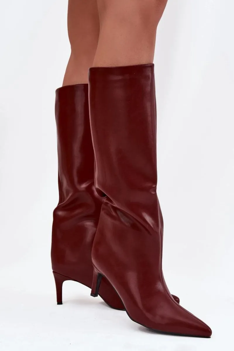 Online Kozaki Damskie Wsuwane Ocieplane Na Szpilce Bordowe Olivienne Damskie Kozaki Ocieplane|Kozaki Na Szpilce