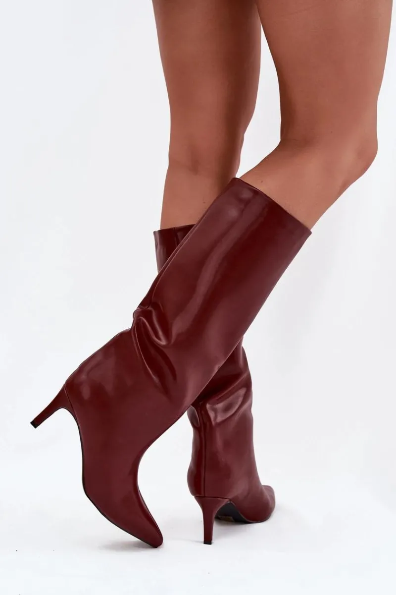 Online Kozaki Damskie Wsuwane Ocieplane Na Szpilce Bordowe Olivienne Damskie Kozaki Ocieplane|Kozaki Na Szpilce