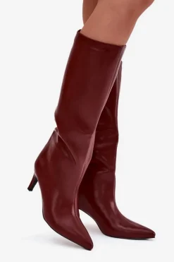 Online Kozaki Damskie Wsuwane Ocieplane Na Szpilce Bordowe Olivienne Damskie Kozaki Ocieplane|Kozaki Na Szpilce