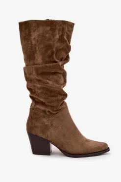 Online Boto Kozaki Damskie Z Marszczoną Cholewką Na Słupku Ocieplane Zielone Paelina Zielony