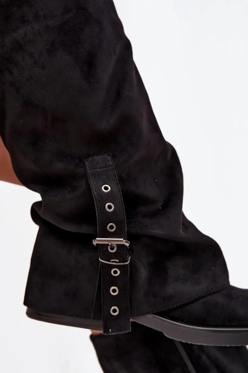 Outlet Boto Kozaki Damskie Z Marszczoną Cholewką I Klamrą Czarne Ophelis