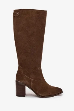 Best Kozaki Damskie Z Naturalnego Zamszu Ocieplane Obcas Słupek Sergio Leone KZ25668-S Oliwkowe Damskie Kozaki Ocieplane|Kozaki Na Słupku