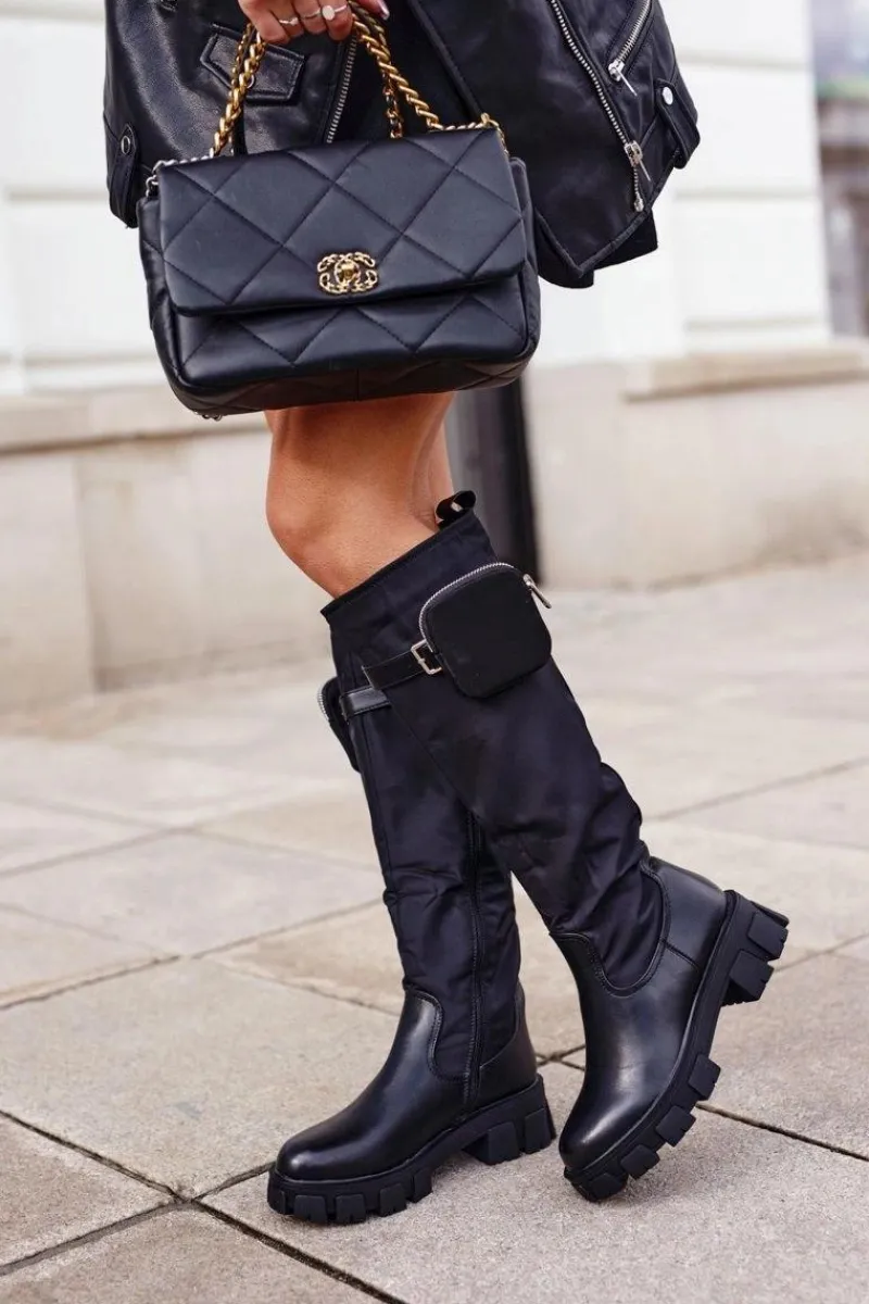 Clearance Kozaki Damskie z Nerką Czarne Remy Damskie Kozaki Płaskie